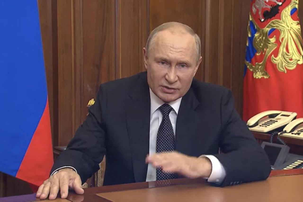 Russian President Vladimir Putin makes an address in Moscow