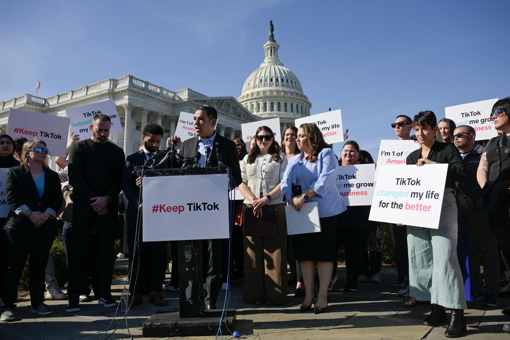 Congressman Robert Garcia (D-CA) speaks as he is joined by fellow House members Rep. Maxwell Frost (D-FL), Rep. Sara Jacobs (D-CA) and Rep. Delia Ramirez (D-IL) and TikTok creators during a press conference to voice their opposition to the &quot;Protecting Americans from Foreign Adversary Controlled Applications Act,&quot; pending crackdown legislation on TikTok in the House of Representatives, on Capitol Hill in Washington, U.S., March 12, 2024. REUTERS/Craig Hudson