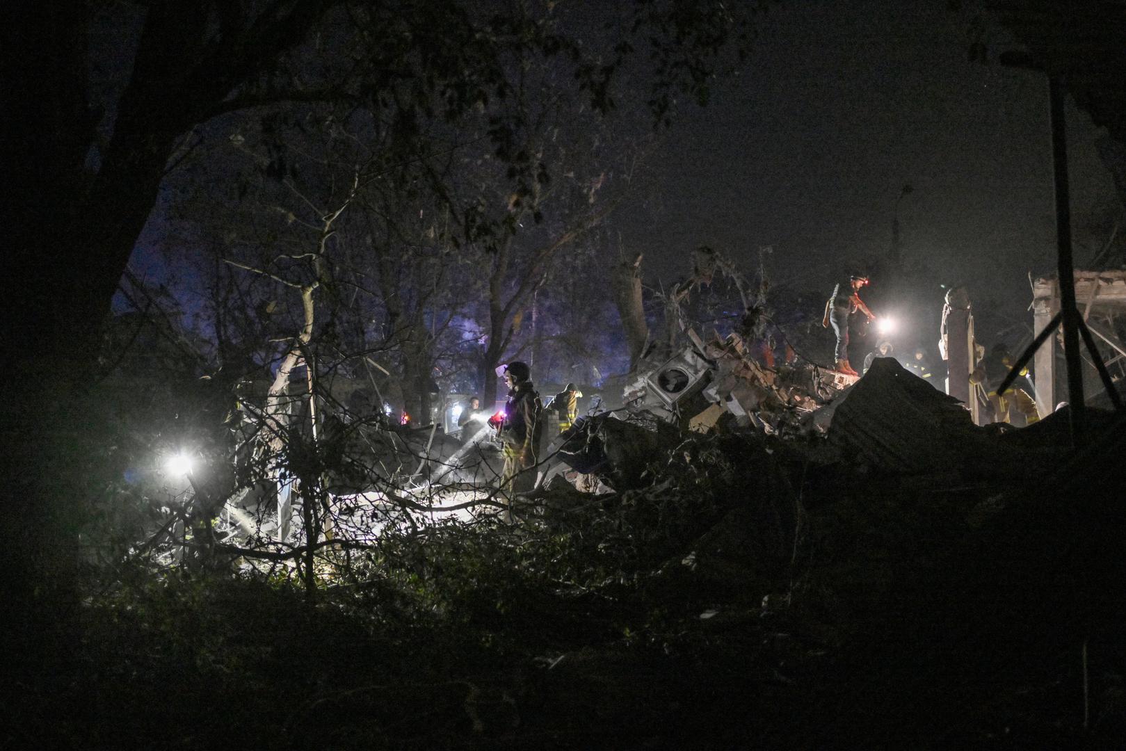 Ukrainian emergency services conduct a search and rescue operation among the rubble of a destroyed hotel following a Russian strike in the town of Kramatorsk on August 24, 2024, amid the Russian invasion of Ukraine. A nighttime Russian strike on a hotel in the eastern Ukrainian city of Kramatorsk wounded two journalists, while a third was missing in the rubble, authorities said Sunday. Vadym Filashkin, head of the Donetsk regional government, said the journalists were British, US and Ukrainian nationals and that a search operation was underway for the missing journalist.    GENYA SAVILOV/Pool via REUTERS Photo: GENYA SAVILOV/REUTERS