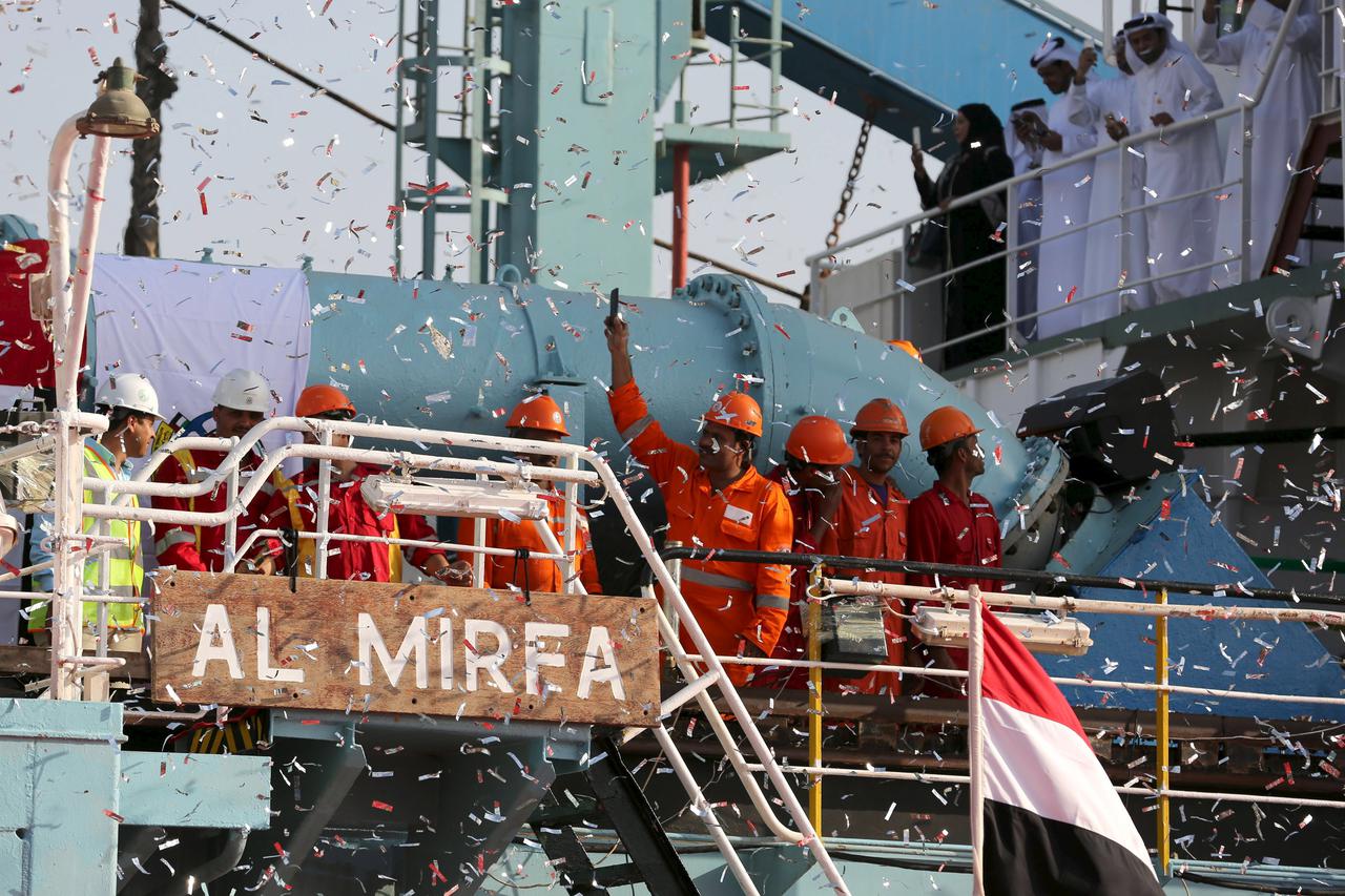 Confetti is released during a ceremony marking the start of dredging works on the New Suez Canal Project near the Suez Canal in Ismailia city in this November 13, 2014 file photo. Egypt will open an expansion to the Suez Canal to great fanfare on August 6