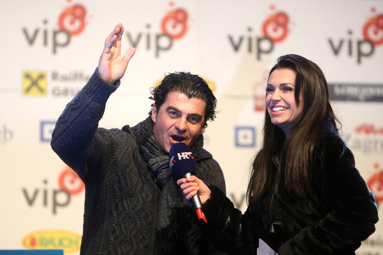 04.01.2012., Trg bana Jelacica, Zagreb - Izvlacenje startnih brojeva uoci muske slalomske utrke Snow Queen trophy na Sljemenu. Alberto Tomba, Mila Horvat. Photo: Petar Glebov/PIXSELL