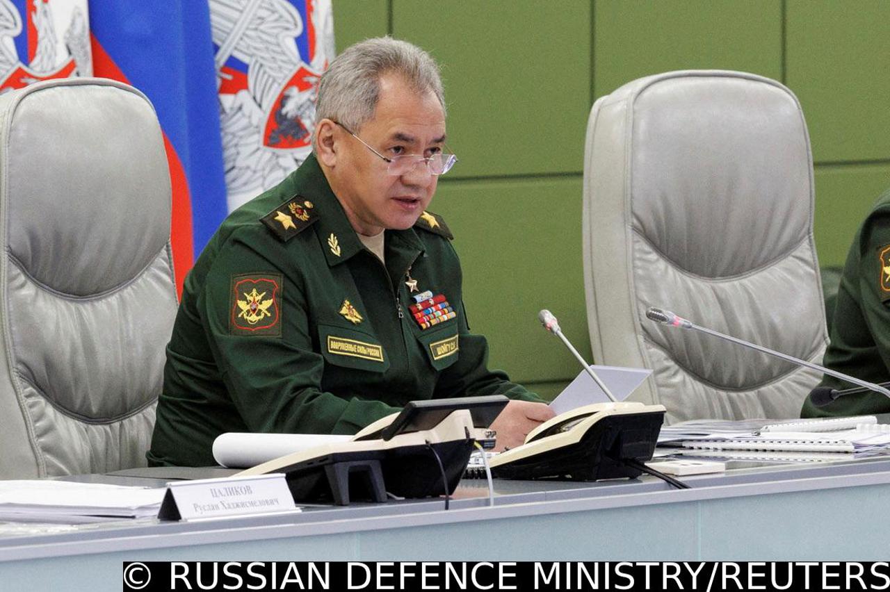 Russian Defence Minister Sergei Shoigu chairs a meeting with the leadership of the Armed Forces, in Moscow