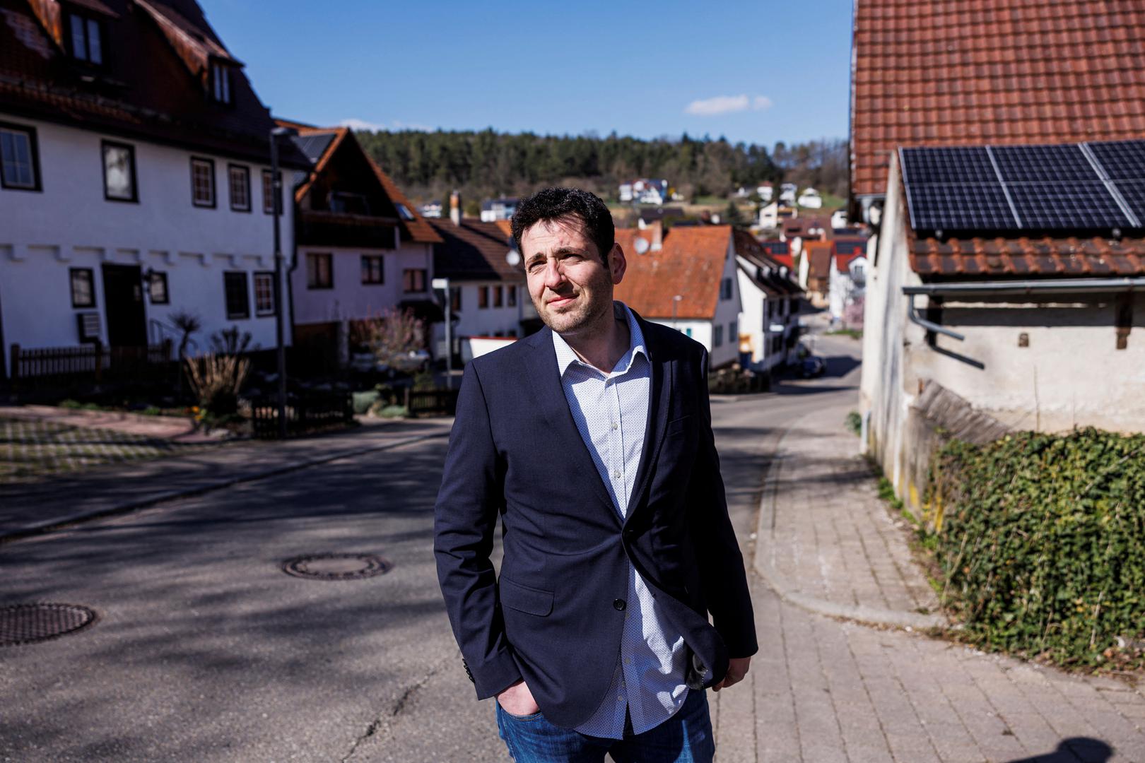 Syrian born Ryyan Alshebl, Ostelsheim mayor-designate, poses near Stuttgart in Ostelsheim, Germany, April 4, 2023. Alshebl fled from his hometown in Syria to Europe via the Mediterranean Sea in 2015 and came to the northern Black Forest. REUTERS/Lukas Barth Photo: Lukas Barth/REUTERS