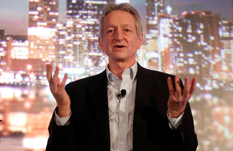 FILE PHOTO: Artificial intelligence pioneer Geoffrey Hinton speaks at the Thomson Reuters Financial and Risk Summit in Toronto