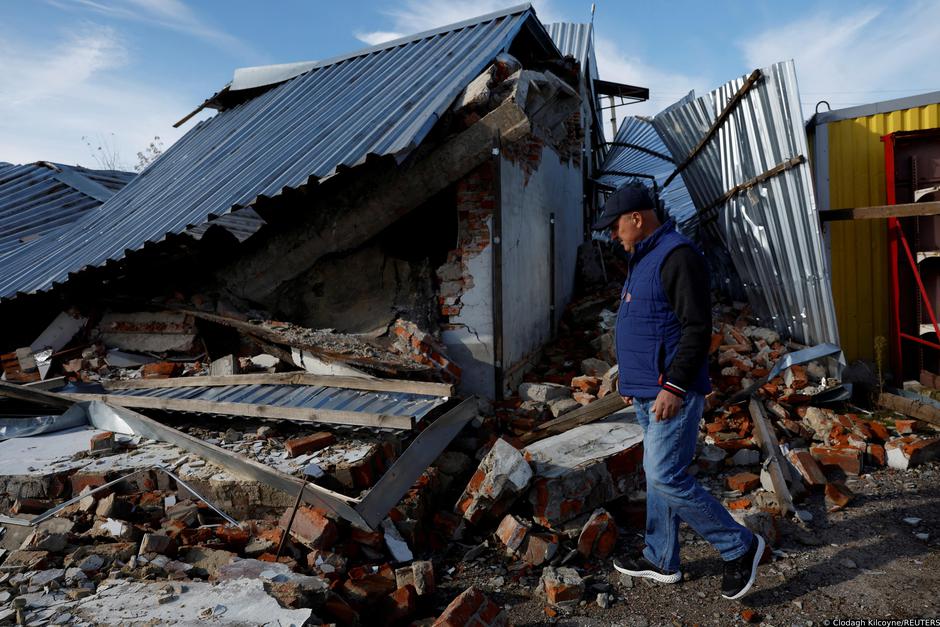 A garage is destroyed, in Balakliia