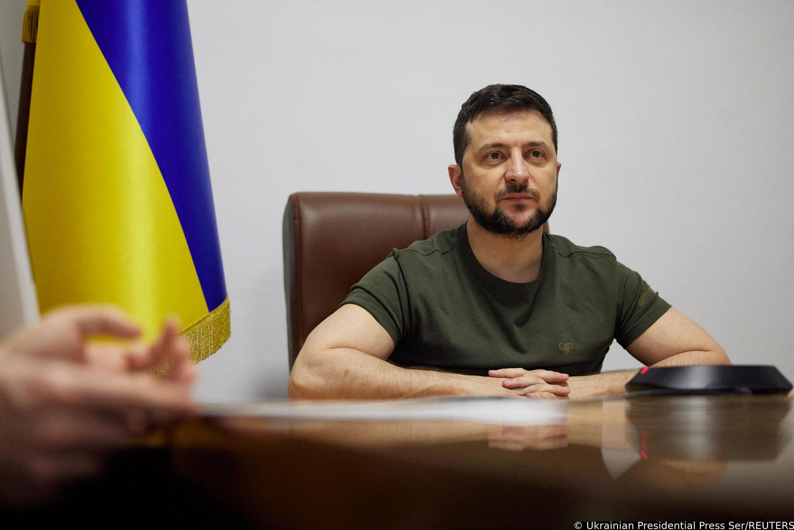 Ukraine's President Volodymyr Zelenskiy addresses the Australian parliament via videolink, as Russia's attack on Ukraine continues, in Kyiv, Ukraine March 31, 2022. Ukrainian Presidential Press Service/Handout via REUTERS  ATTENTION EDITORS - THIS IMAGE HAS BEEN SUPPLIED BY A THIRD PARTY. Photo: Ukrainian Presidential Press Ser/REUTERS