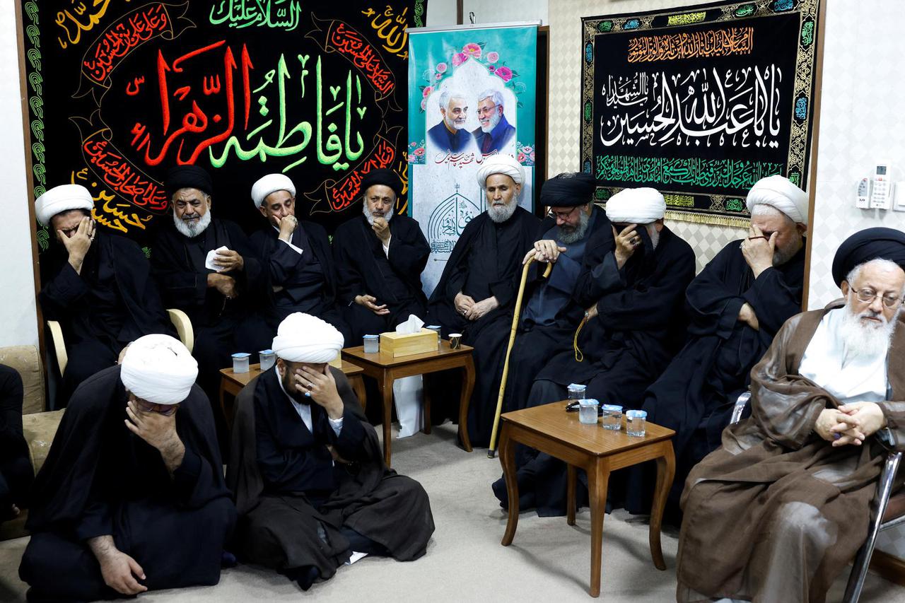 Religious clerics offer their condolences over the killing of Hamas leader Ismail Haniyeh in Iran, at the representative office of Iran's Supreme Leader Ayatollah Ali Khamenei in Najaf