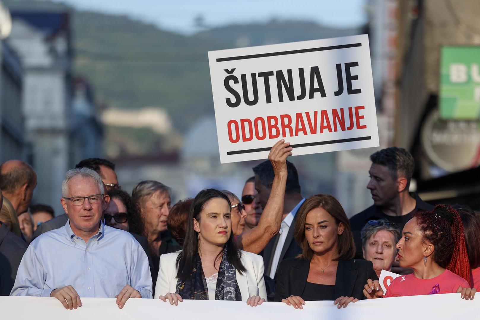 14.08.2023., Sarajevo, Bosna i Hercegovina - Nakon stravicnog zlocina u Gradaccu, gdje je monstrum Nermin Sulejmanovic ubio svoju partnericu Nizamu Hecimovic, zato sto ga je prijavila policiji zbog nasilja u porodici, u Sarajevu je odrzan protest protiv nasilja u porodici.

 Photo: Armin Durgut/PIXSELL