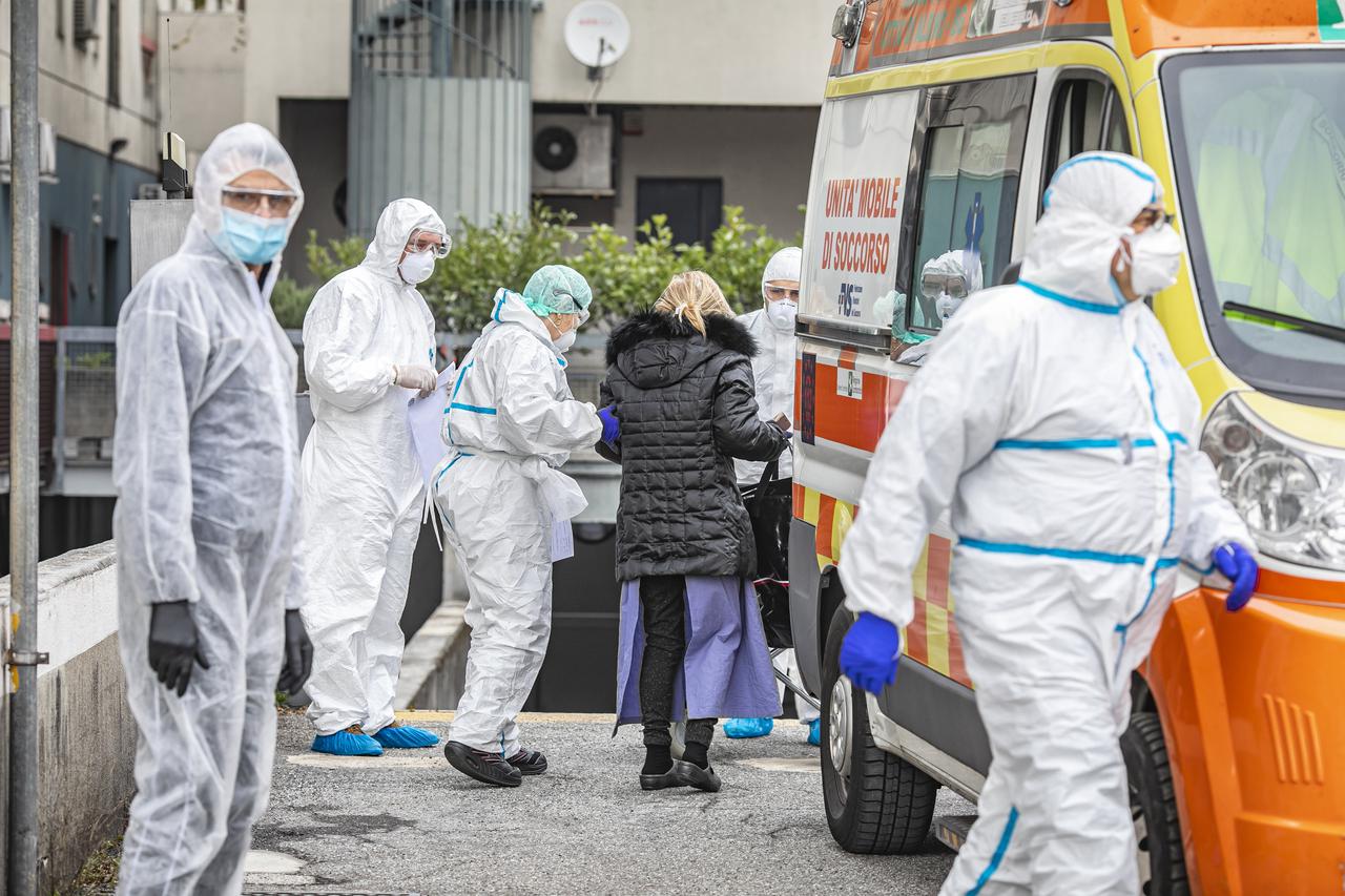 Bergamo Coronavirus - Covid patients arrive from hospitals at the Cristal Palace Hotel