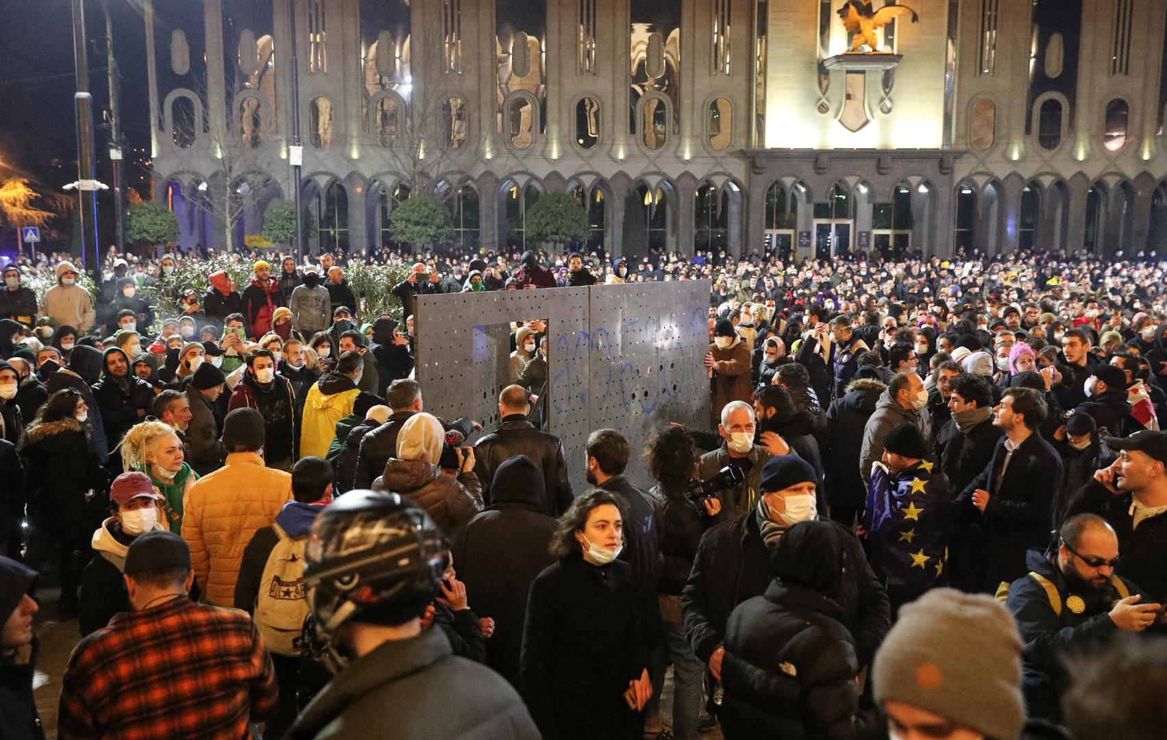 Protesters gather outside the parliament building during a rally against the "foreign agents" law in Tbilisi, Georgia, March 8, 2023. REUTERS/Irakli Gedenidze Photo: IRAKLI GEDENIDZE/REUTERS