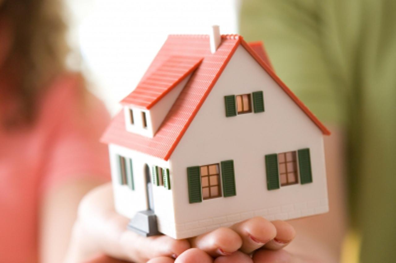 'Couple holding miniature house'