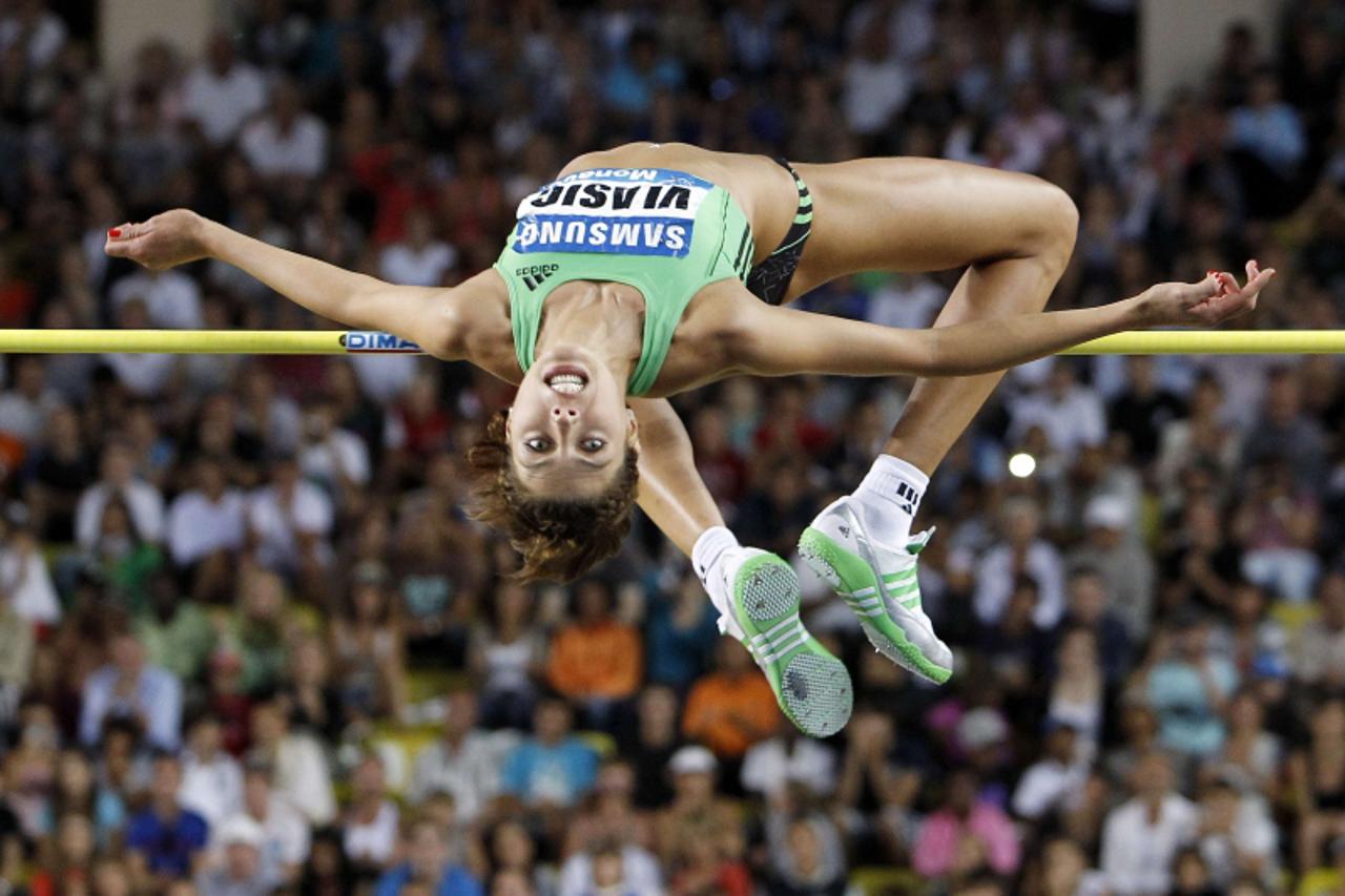 'Croatia\'s athlete Blanka Vlasic competes in the women\'s High jump during the IAAF Super Grand Prix Herculis Meeting at the Stade Louis II on July 22, 2011 in Monte Carlo, Monaco.  AFP PHOTO / SEBAS