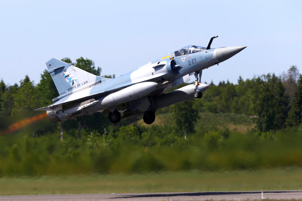 FILE PHOTO: France's Air Force Mirage 2000-5 fighter takes off during the NATO Baltic Air Policing Mission in Amari military air base
