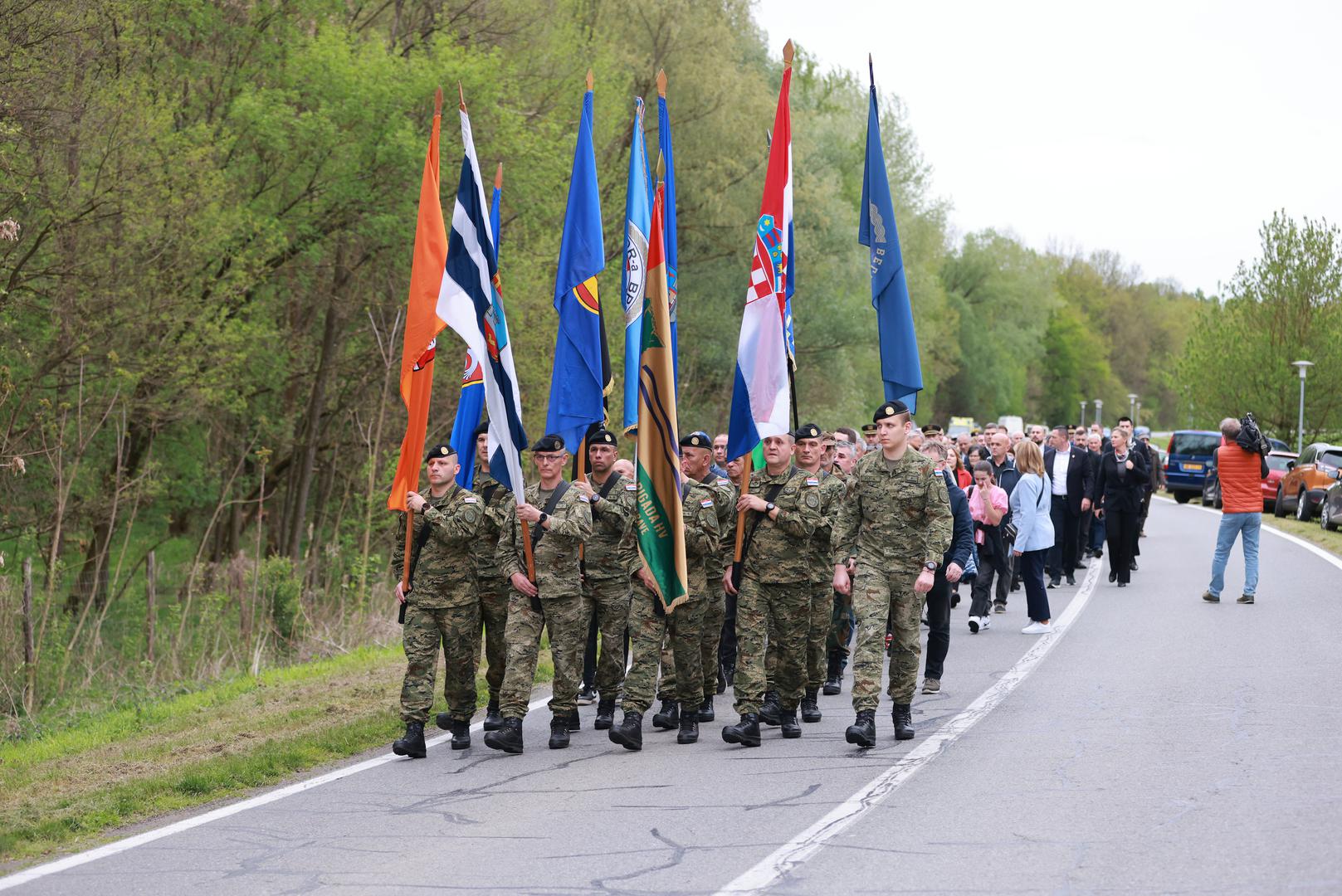 03.04.2024., Belisce - Od Mosta 107. brigade Hrvatske vojske do spomenika poginulim pripadnicima 107. brigade Hrvatske vojske, predsjednik Republike i vrhovni zapovjednik Oruzanih snaga Republike Hrvatske Zoran Milanovic sudjelovao je u svecanom mimohodu povodom 32. obljetnice najvece vojno redarstvene akcije 107. brigade HV-a – Operacije Baranja. Photo: Davor Javorovic/PIXSELL