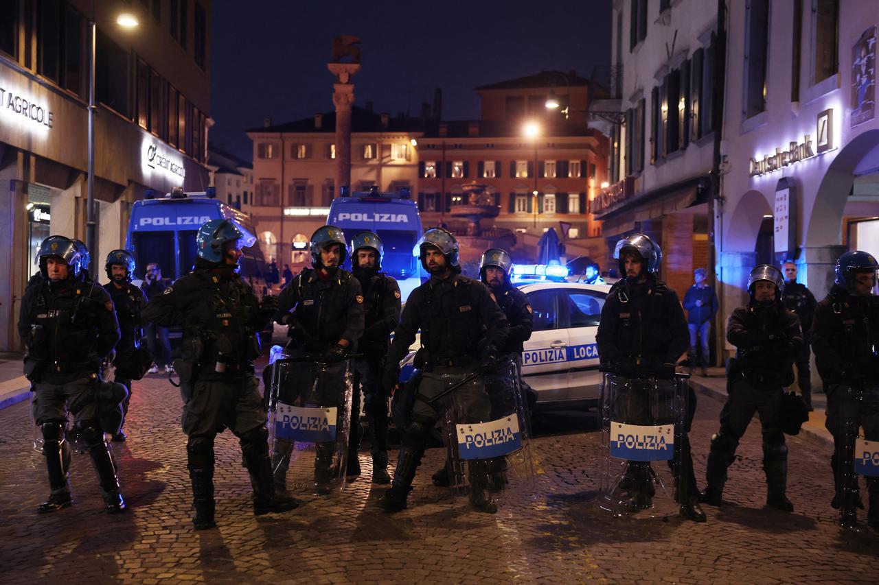 Pro-Palestinian demonstrators march to protest against Israel ahead of the UEFA Nations league match Italy v Israel