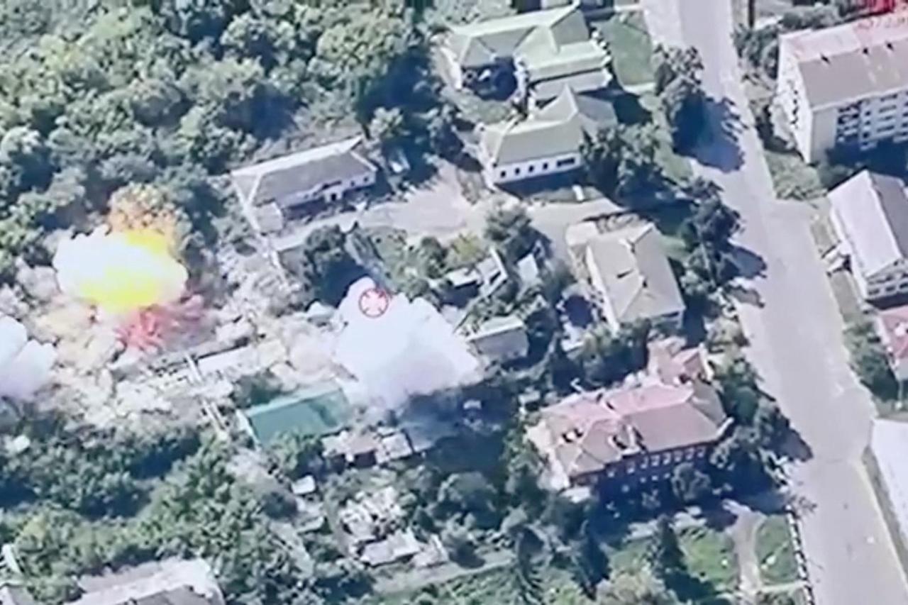 Smoke rises from explosions during a Ukrainian strike on Glushkovo