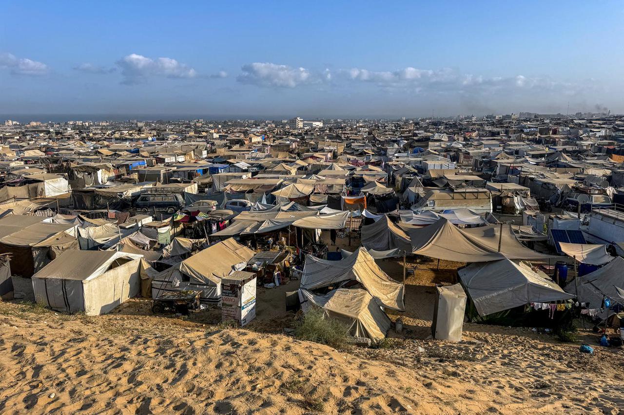 FILE PHOTO: Displaced Palestinians shelter in a tent camp, amid the Israel-Hamas conflict, at the Al-Mawasi area in Khan Younis, in the southern Gaza Strip