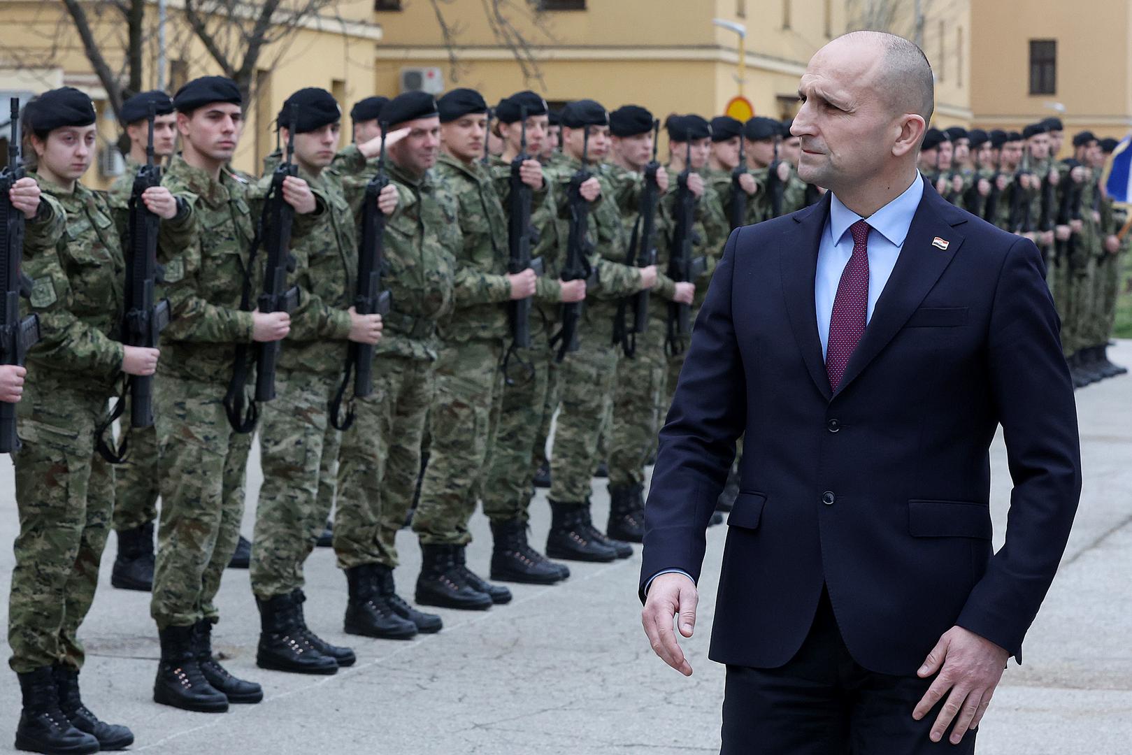 09.02.2024., Zagreb - Na Hrvatskom vojnom ucilistu Dr. Franjo Tudjman odrzana je svecana promocija 15. i 16. narastaja kadeta diplomskih studija Vojno inzenjerstvo i Vojno vodjenje i upravljanje te 15., 16. i 17. narastaja prijediplomskih studija Vojno inzenjerstvo i Vojno vodenje i upravljanje. Svecanosti je nazocio potpredsjednik Vlade RH i ministar obrane Ivan Anusic, te Robert Hranj, Slaven Zdilar, Andrija Kozina i Stjepan Lakusic. Photo: Goran Stanzl/PIXSELL