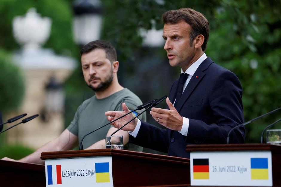 FILE PHOTO: French President Macron, German Chancellor Scholz, Italian PM Draghi and Romanian President Iohannis visit Kyiv