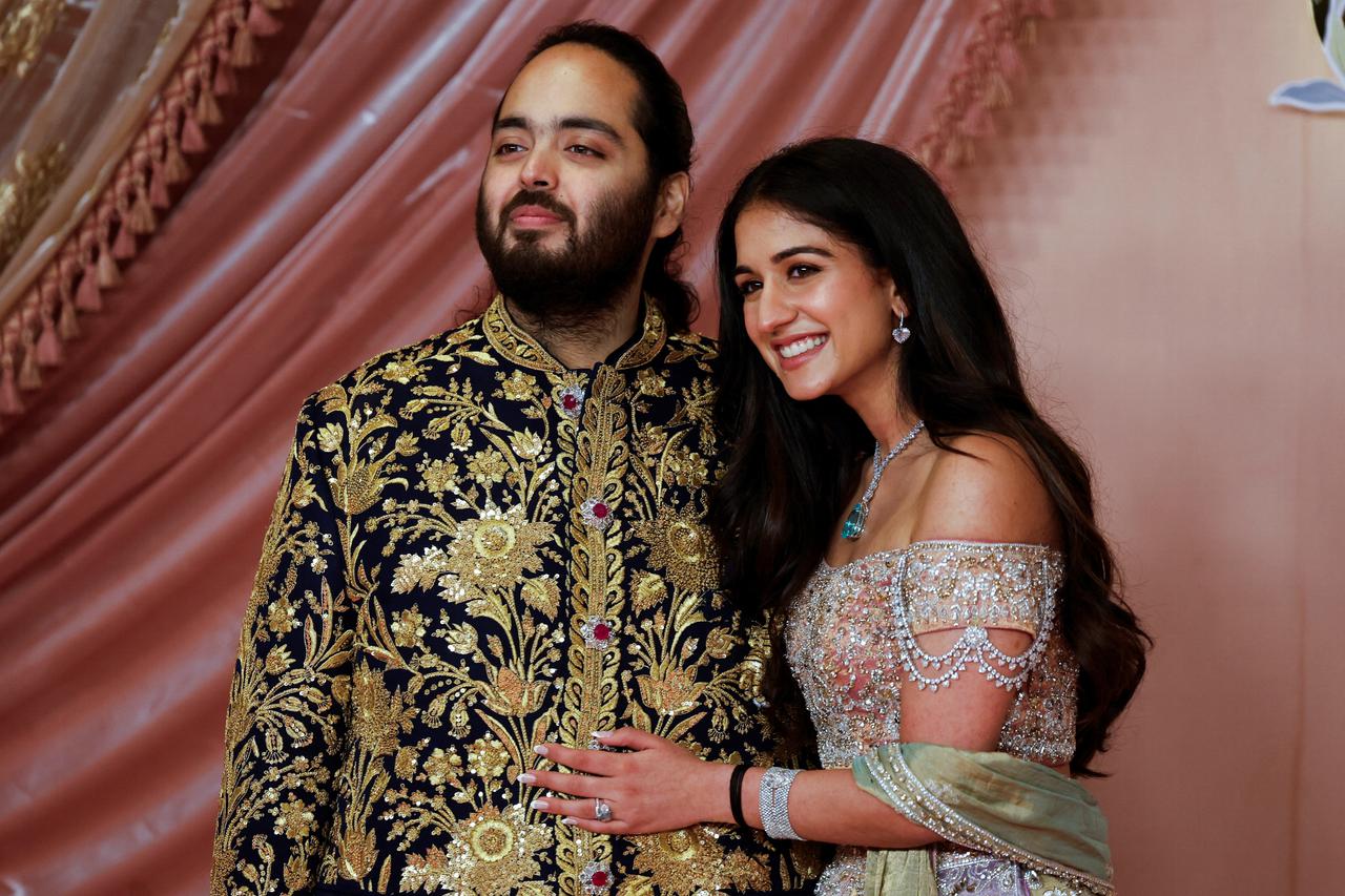 Anant Ambani, son of businessman Mukesh Ambani during the sangeet ceremony at Jio World Centre, Mumbai