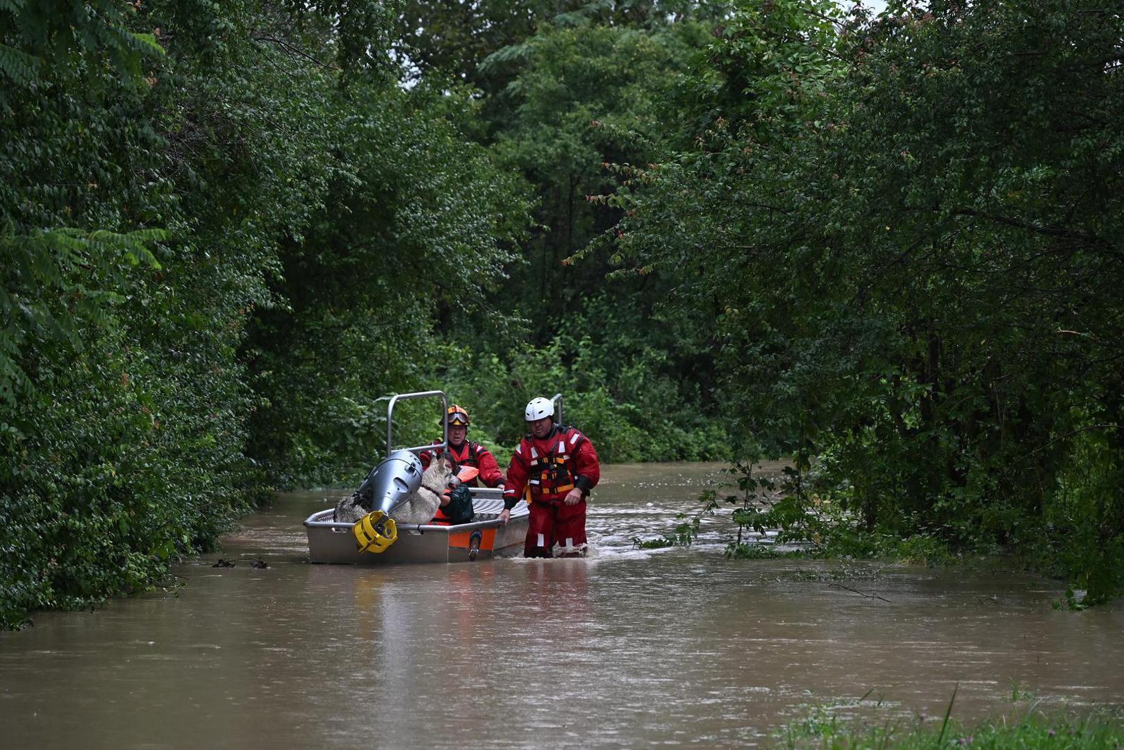 05.08.2023., Drenje Brdovecko - Civilna zastita i HGSS spasavaju zivotinje iz poplavljenjih domova Photo: Davor Puklavec/PIXSELL