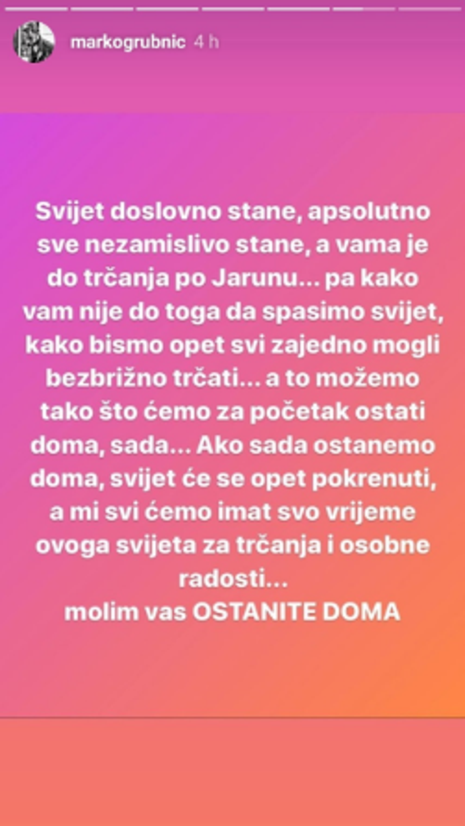 Marko Grubnić prozvao građane koji nisu ostali doma