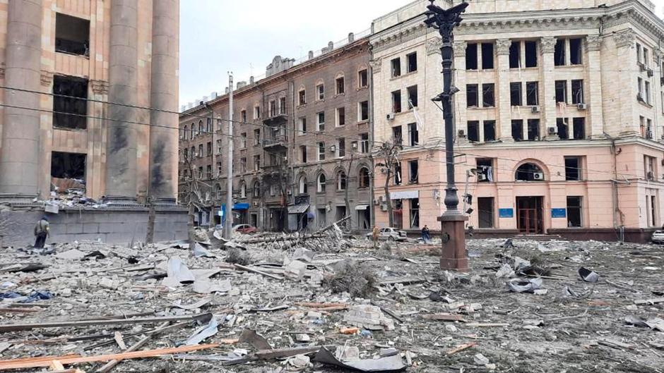 A view shows the area near the regional administration building in Kharkiv