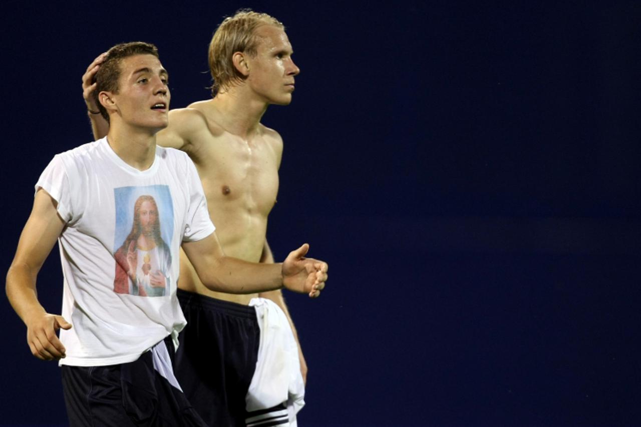 '03.08.2011., stadion u Maksimiru, Zagreb - Druga utakmica 3. pretkola Lige prvaka, GNK Dinamo - HJK Helsinki. Mateo Kovacic, Domagoj Vida. Photo: Sanjin Strukic/PIXSELL'