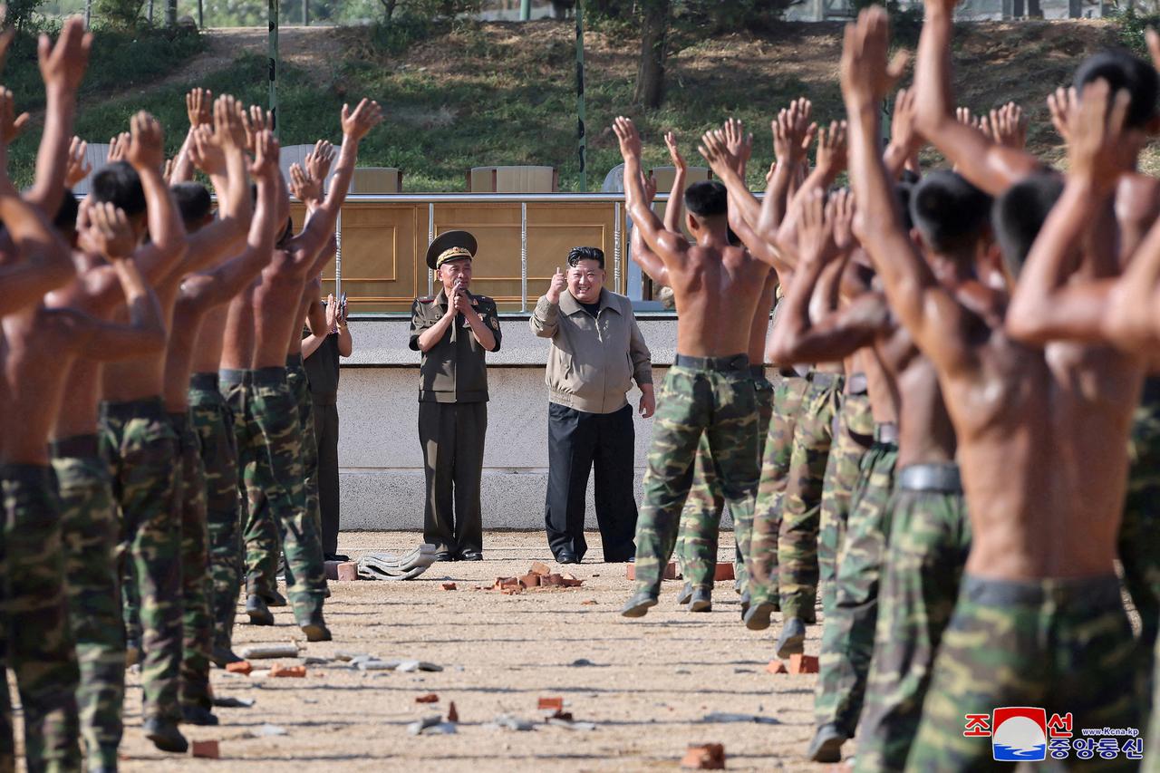 North Korean leader Kim Jong Un visits the training base of the special operations armed force of North Korea's army