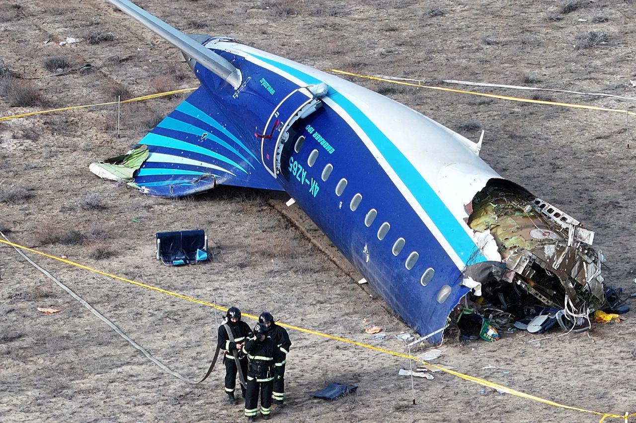 FILE PHOTO: A drone view shows the crash site of a passenger plane near Aktau