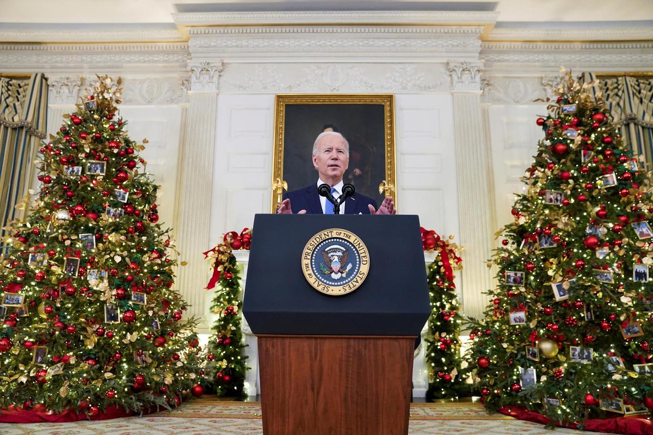 U.S. President Joe Biden speaks about the country's fight against COVID-19, in Washington