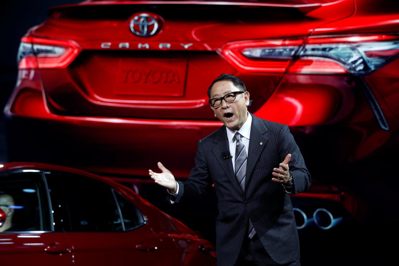 FILE PHOTO - Akio Toyoda, president of Toyota Motor Corporation, speaks during the North American International Auto Show in Detroit, Michigan, U.S., January 9, 2017. REUTERS/Mark Blinch/File Photo