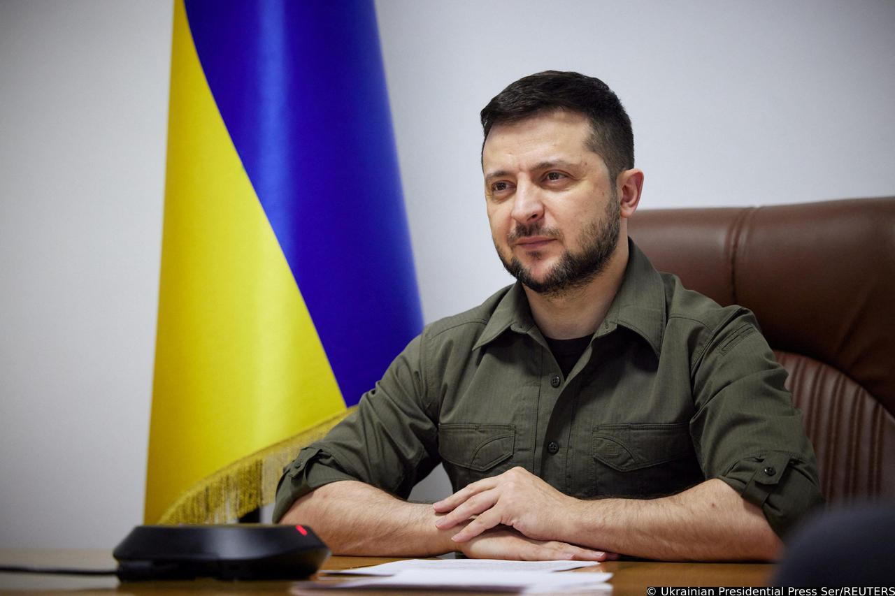 Ukraine's President Volodymyr Zelenskiy addresses the Italian parliament, in Kyiv