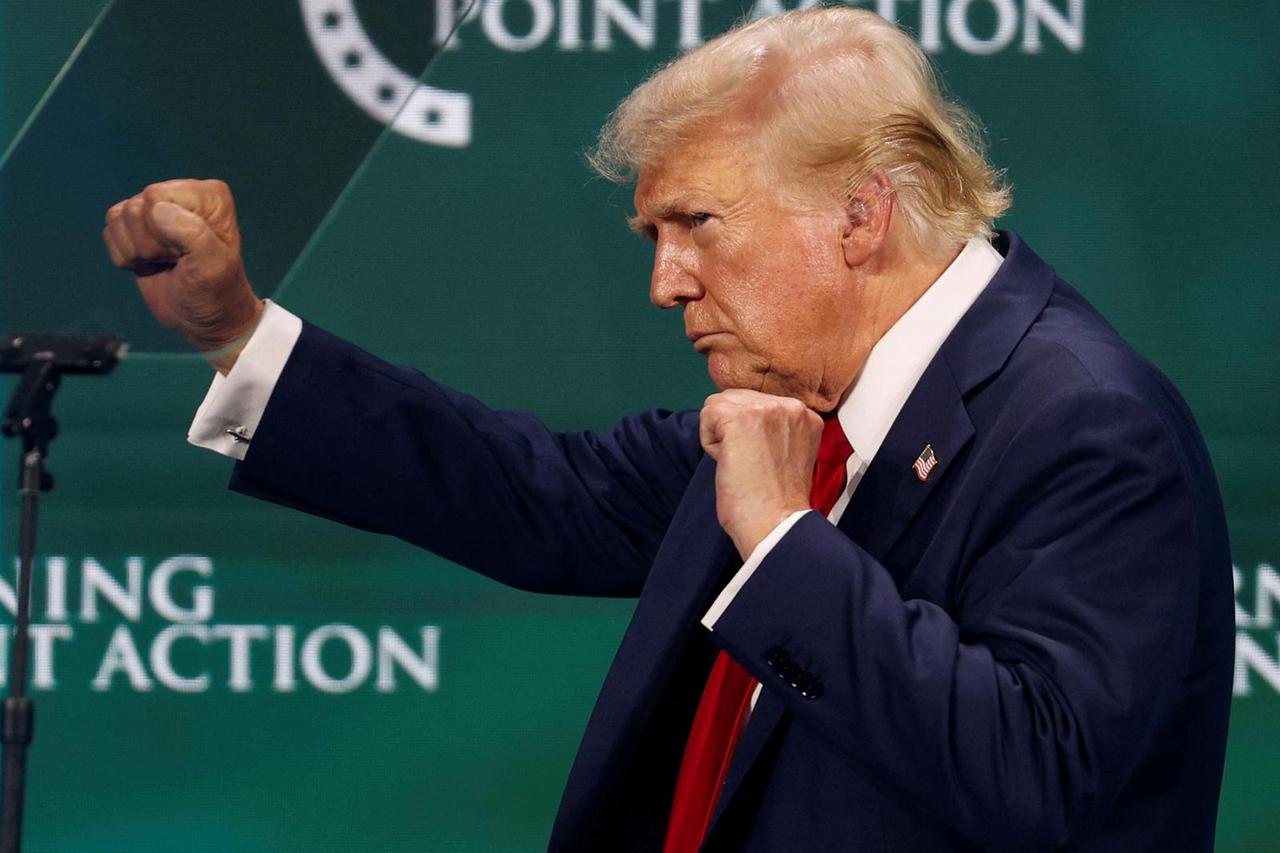 Republican presidential nominee and former U.S. President Donald Trump attends The Believers Summit 2024 in West Palm Beach