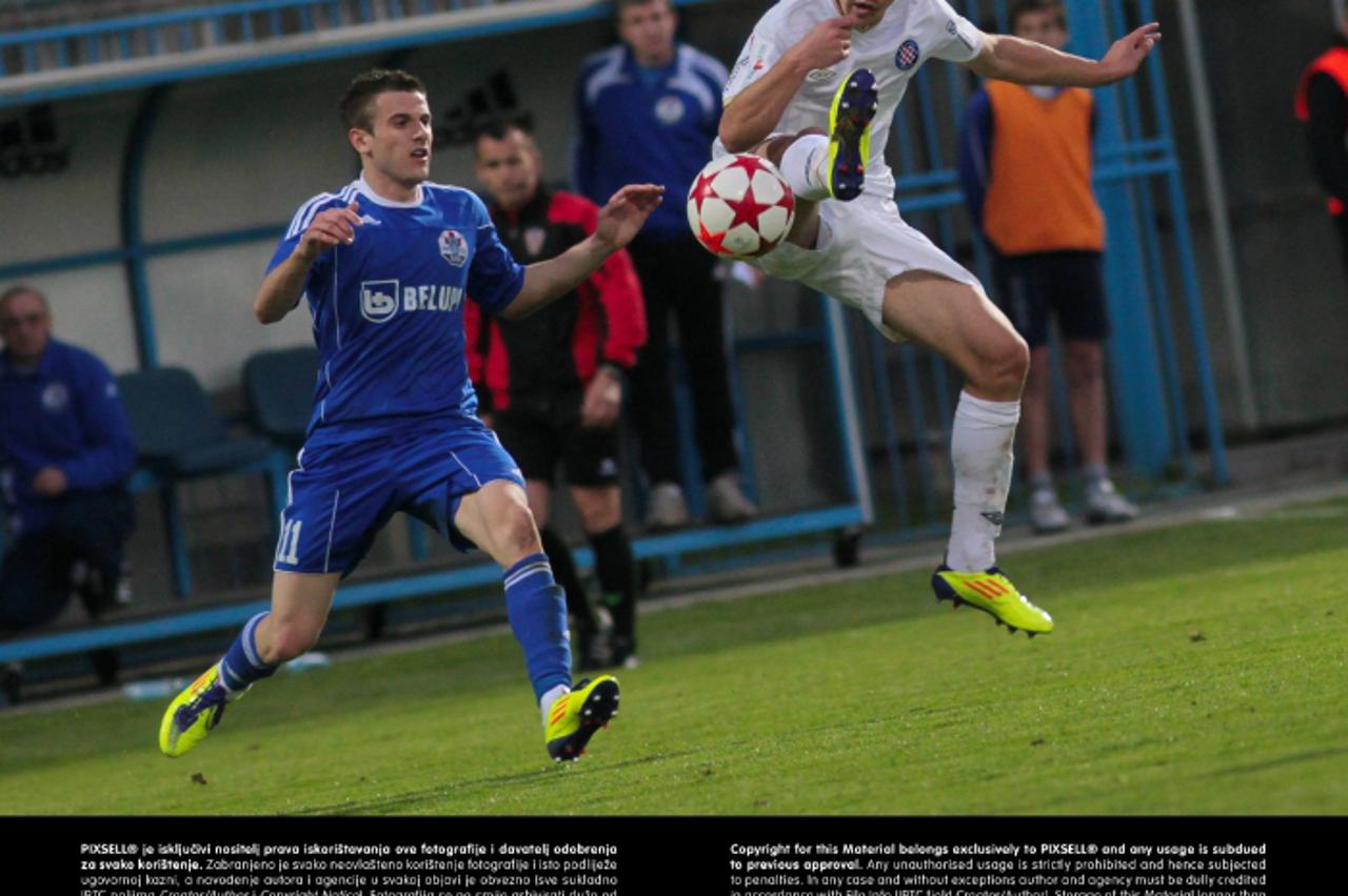 '31.03.2012., Gradski stadion, Koprivnica - Nogometna utakmica 24. kola MAXtv Prve HNL, NK Slaven Belupo -  HNK Hajduk. Dejan Glavica, Josip Radosevic. Photo: Marijan Susenj/PIXSELL'