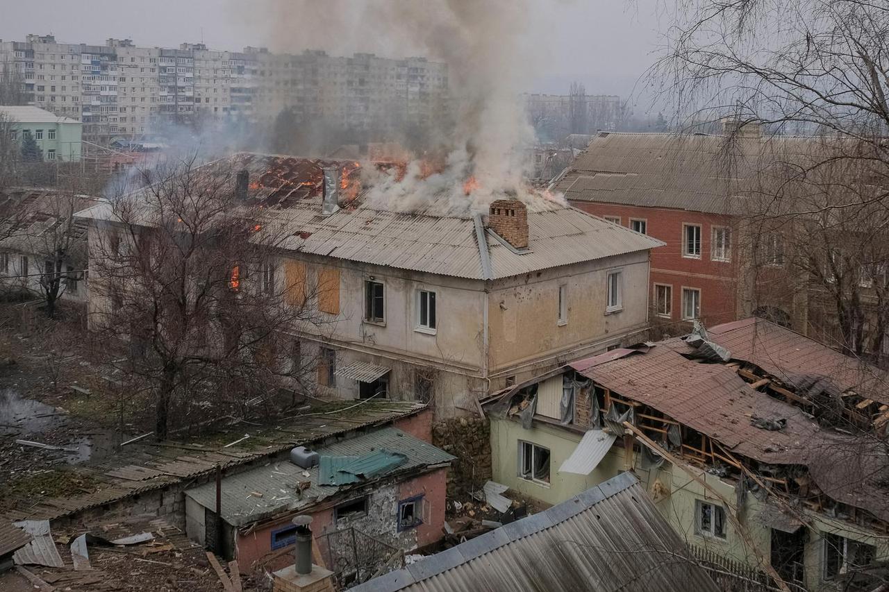 Smoke is seen during a shelling in the frontline city of Bakhmut