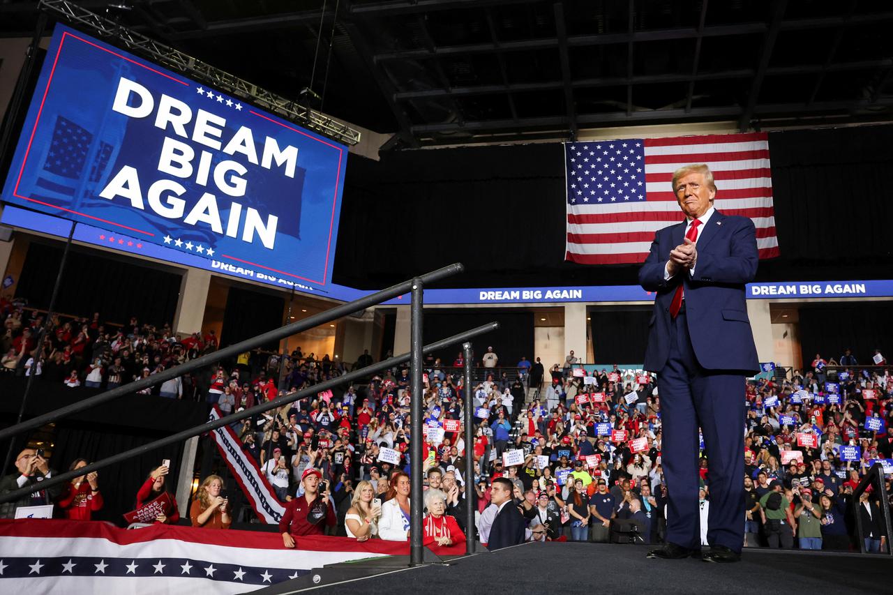 Republican presidential nominee and former U.S. President Donald Trump delivers remarks in Allentown, Pennsylvania