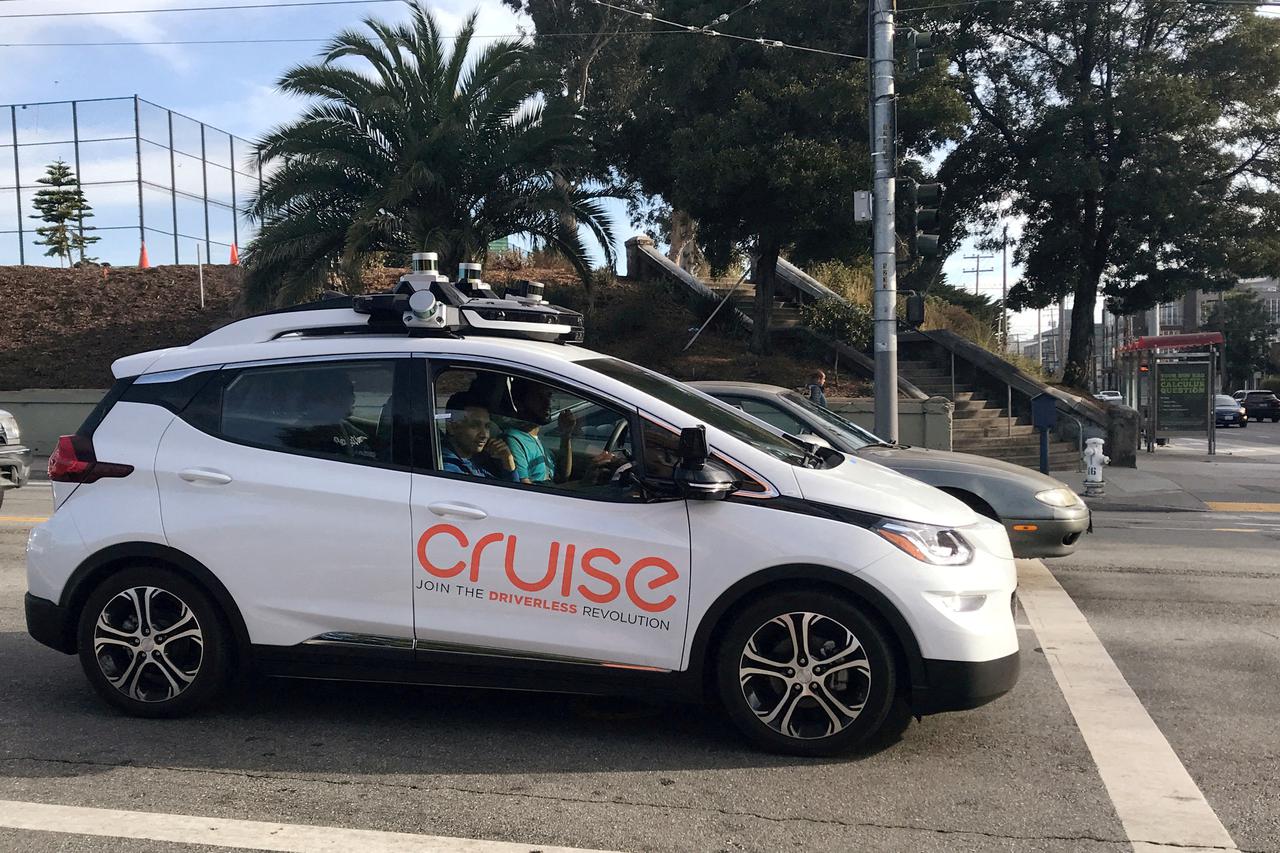 FILE PHOTO: A Cruise self-driving car, which is owned by General Motors Corp, is seen outside the company’s headquarters in San Francisco