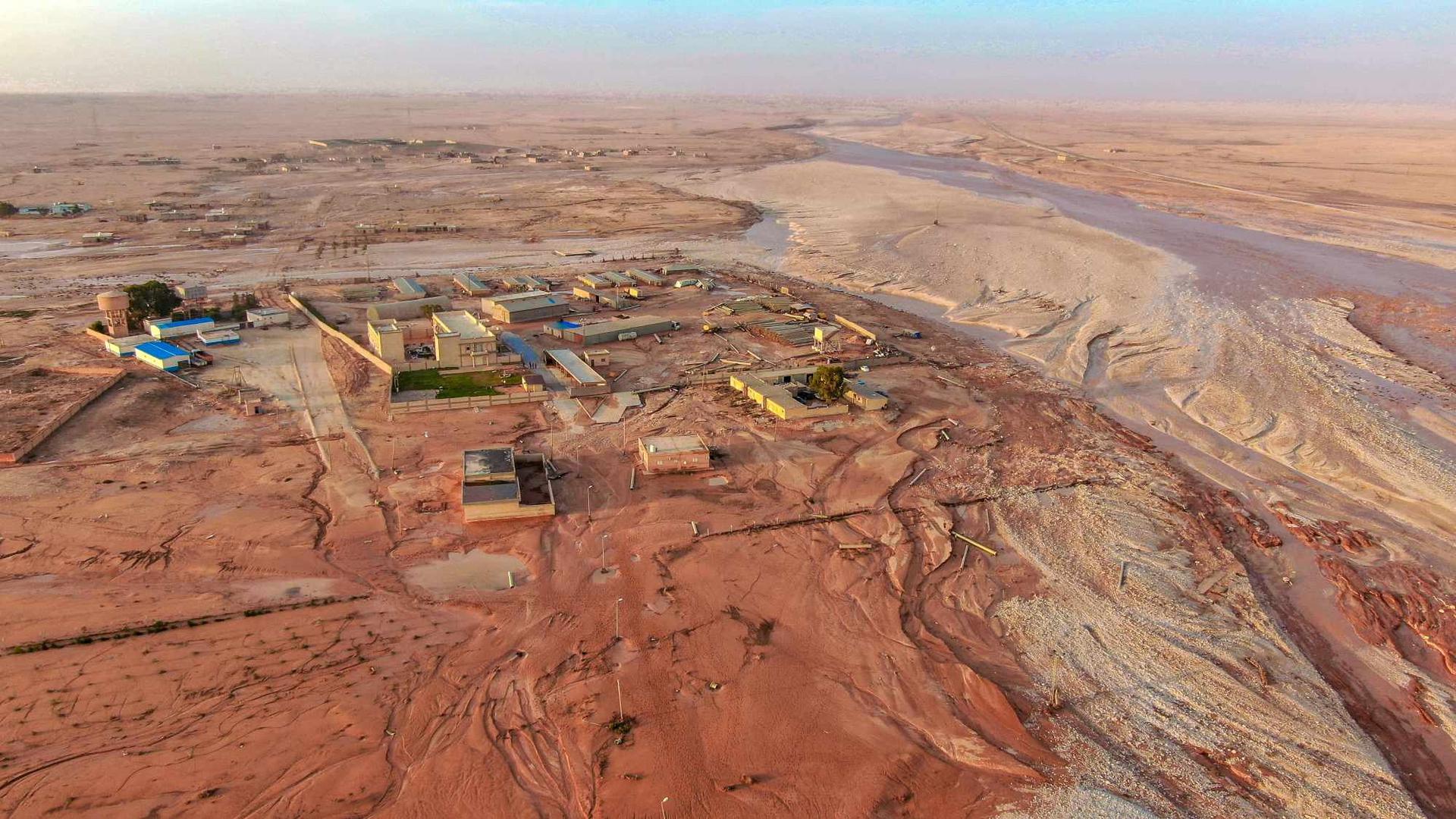 General view of flood water covering the area as a powerful storm and heavy rainfall hit Al-Mukhaili, Libya September 11, 2023, in this handout picture. Libya Al-Hadath/Handout via REUTERS    THIS IMAGE HAS BEEN SUPPLIED BY A THIRD PARTY Photo: LIBYA AL-HADATH/REUTERS