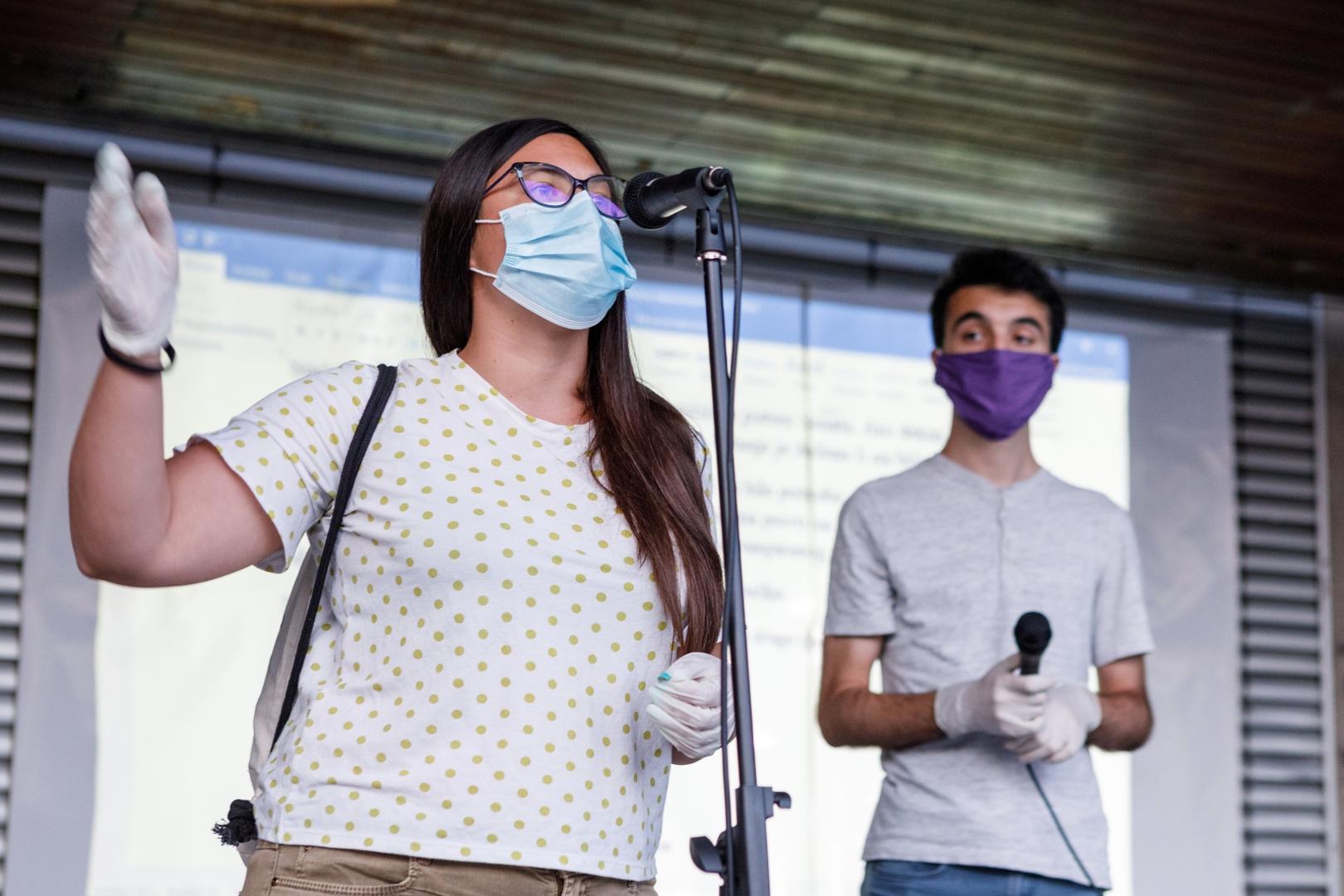 13.07.2020., Zagreb - Na parkiralistu Filozofskog fakulteta, u ulici Ivana Lucica okupili su se studenti i zaposlenici zbog smjene dekanice i postavljanja prinudne uprave na fakultetu. 
Photo: Tomislav Miletic/PIXSELL