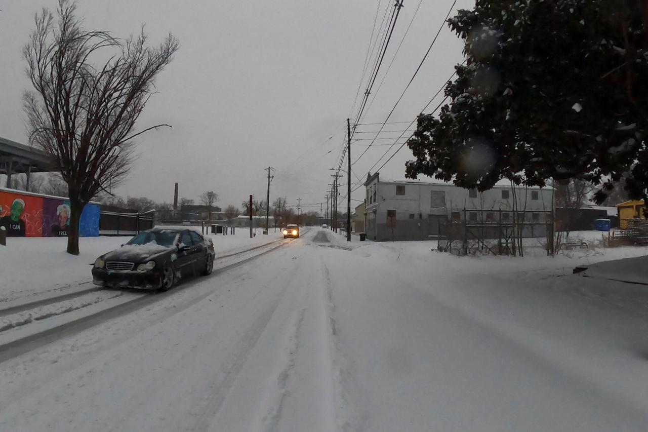 Snow covers streets in Louisville