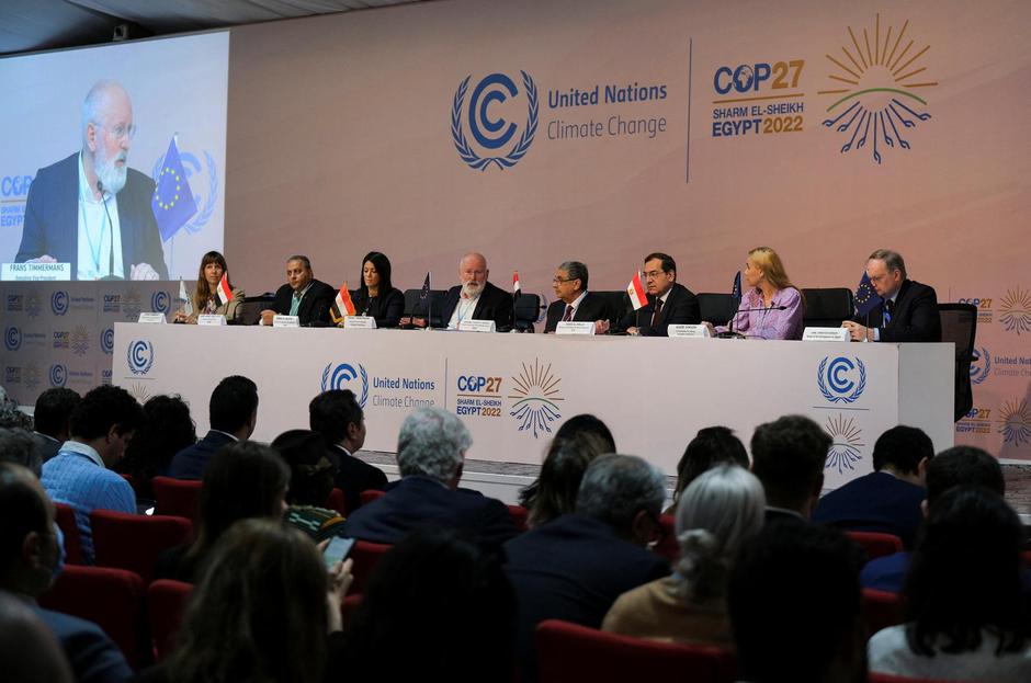 European Commission and COP Presidency speak during a session at the COP27 climate summit, in Sharm el-Sheikh