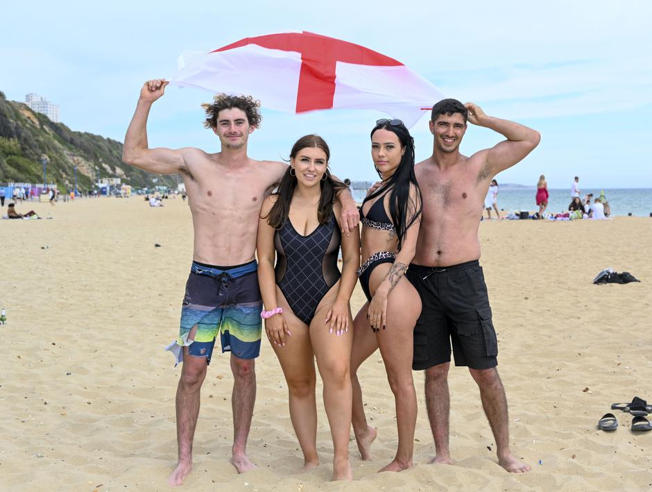 England fans show their support at Bournemouth Beach