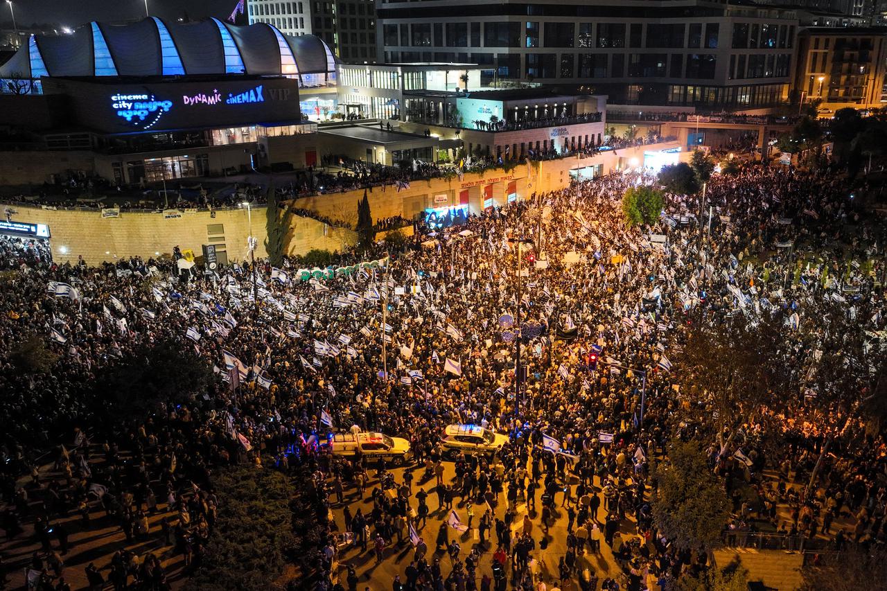 Demonstration against Israel's nationalist coalition government's judicial overhaul, in Tel Aviv