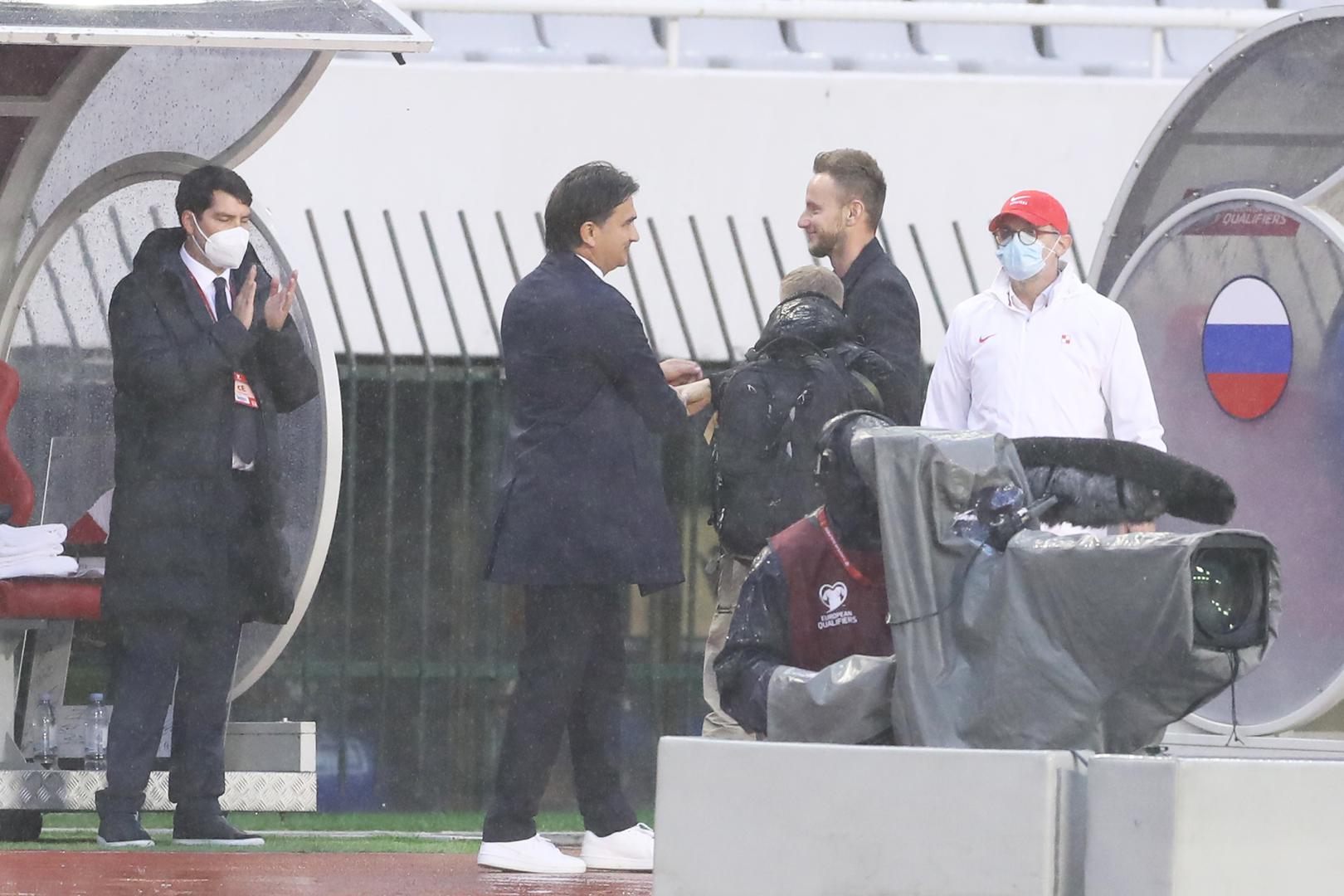 14.11.2021., Split - Stadion Poljud, kvalifikacijska utakmica za odlazak na SP u Qataru izmedju reprezentacije Hrvatske i Rusije. Zlatko Dalic, Ivan Rakitic. Photo: Goran Stanzl/PIXSELL