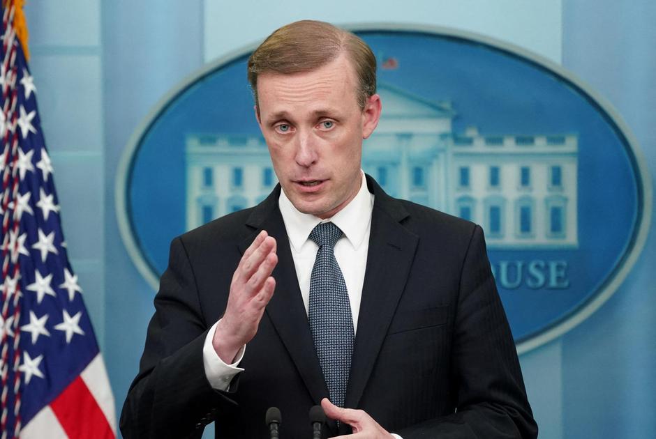 Jake Sullivan speaks at a press briefing at the White House in Washington