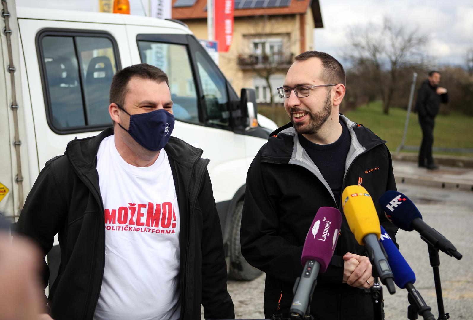 12.03.2021,Zagreb - Zagreb je nas! i Mozemo! konferencija za medije  Tema konferencije problemi su naselja Sveta Klara i Podbrezje.  Na konferenciji za medije govorili su Tomislav Tomasevic, zastupnik u Gradskoj skupstini i kandidat za gradonacelnika Zagreba,Tomislav Vukoja, vijecnik u Mjesnom odboru Siget.
Photo: Zeljko Hladika/PIXSELL