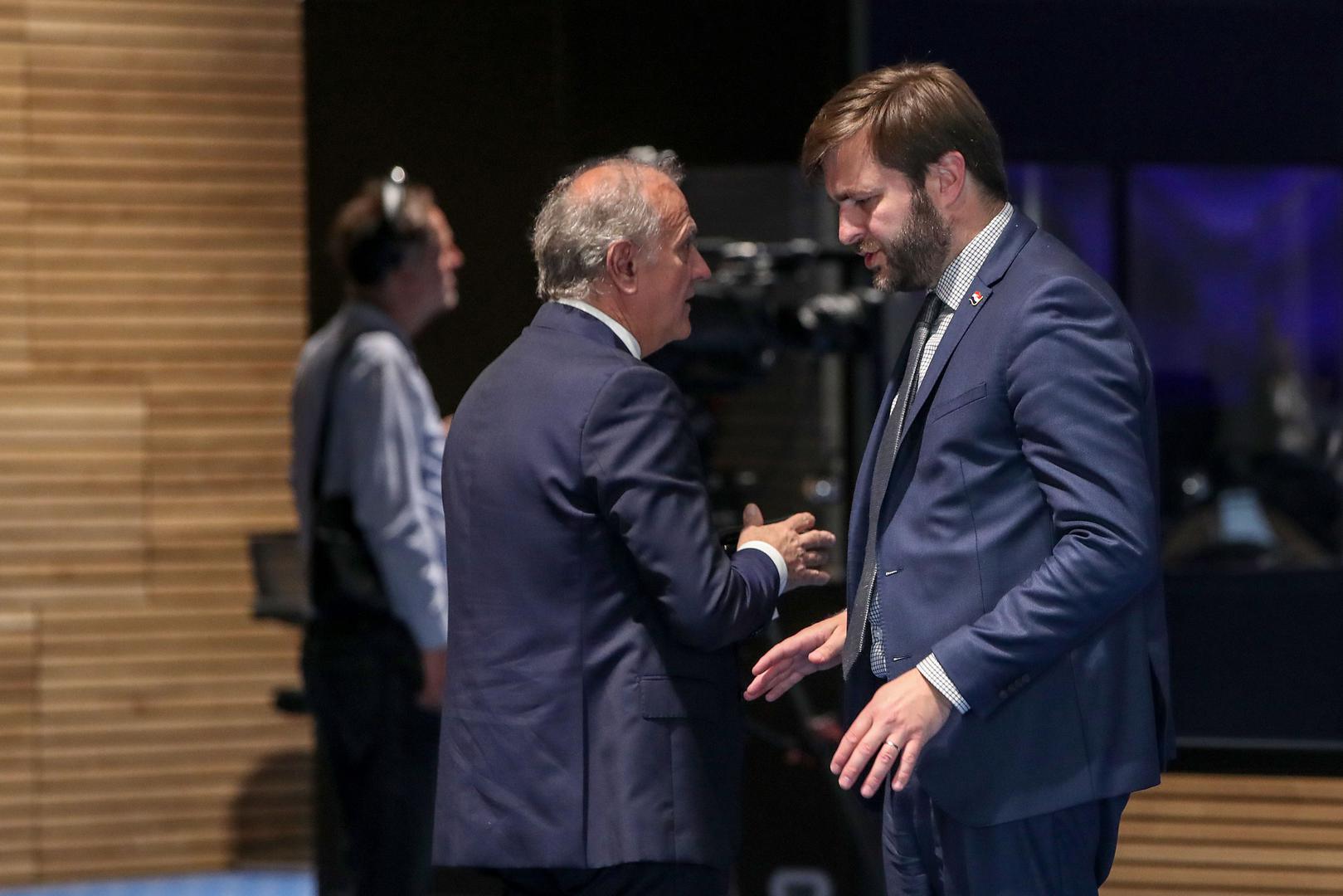 30.04.2020., Zagreb - 227. sjednica Vlade RH u zgradi Nacionalne i sveucilisne knjiznice u Zagrebu. Drazen Bosnjakovic i Tomislav Coric.
Photo: Igor Kralj/PIXSELL