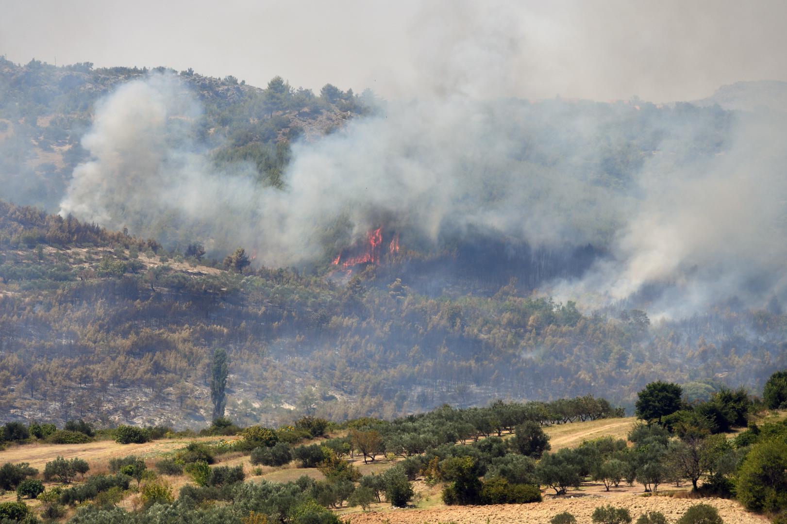 01.08.2024., Skradin -Pozar u zaledju Skradina jos je uvijek aktivan. Gase ga uz kopnene snage i kanaderi. Photo: Hrvoje Jelavic/PIXSELL