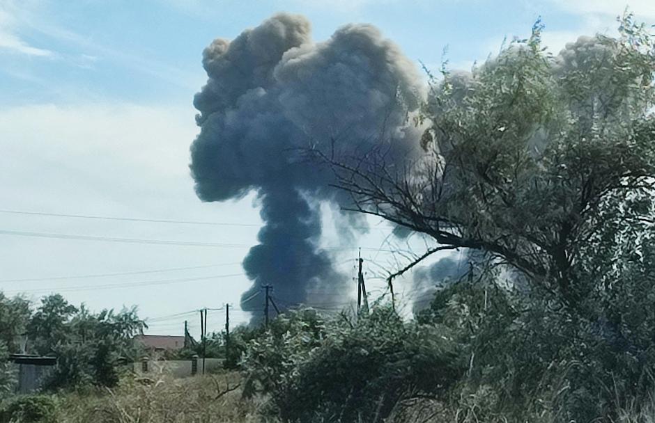 Smoke rises after explosions were heard near Novofedorivka